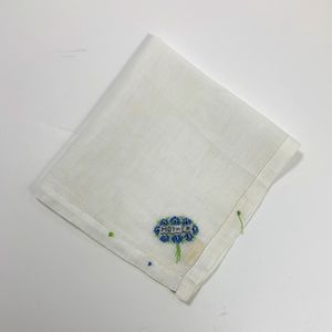 Blue Embroidered Mother Linen Handkerchief Gift Cottage Core Vintage 1950s READ